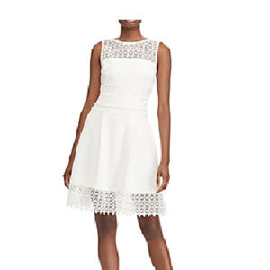 Ralph Lauren Cream Ivory Lace-Trim Fit & Flare Dre